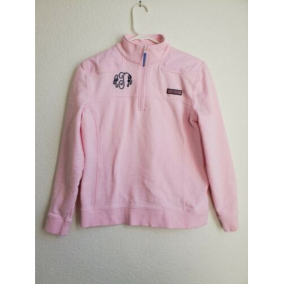 Vineyard Vines Pink Monogramme 1/4 Zip Pullover Cotton Womens Size Small w/Flaws - Picture 1 of 7